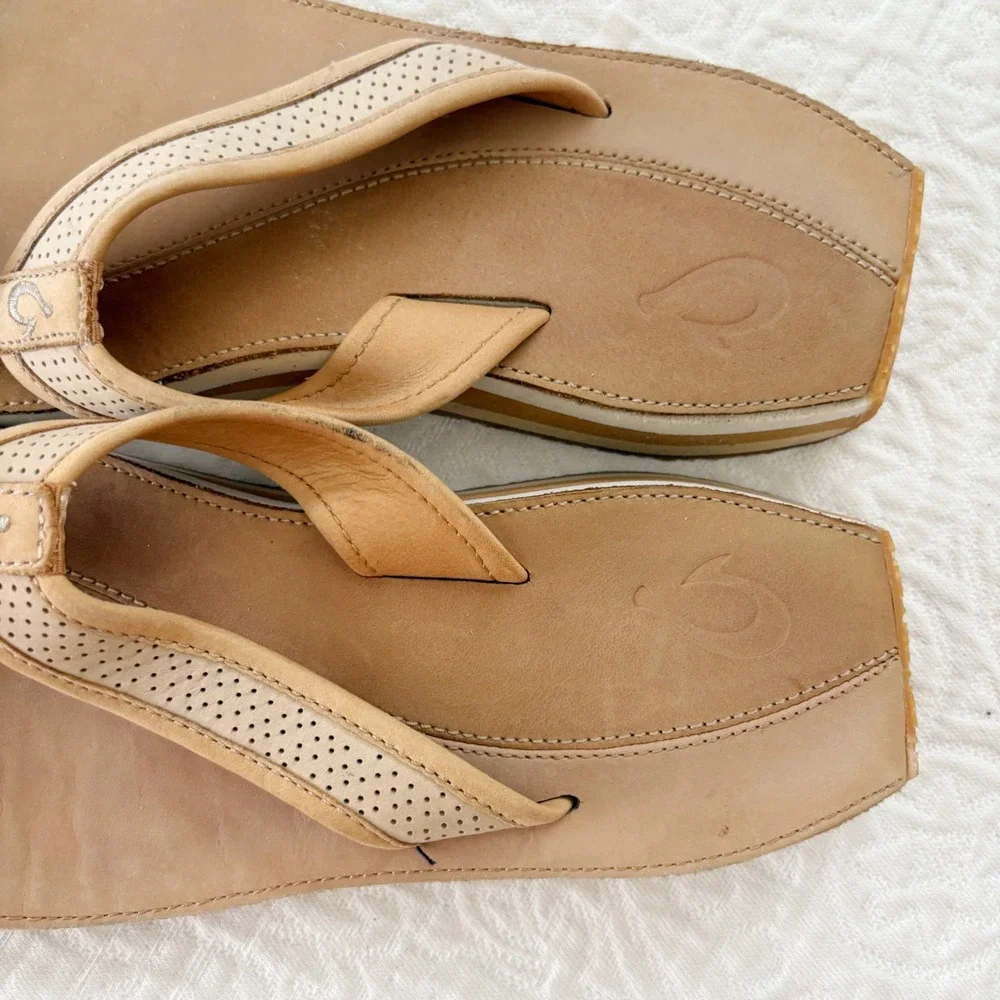 Olukai Women's Premium Leather Square Toe‎ Flip Flop Sandals W's 7